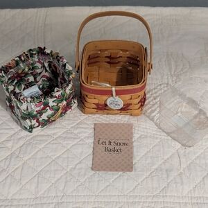 Longaberger 2000 Tree Trimming Let It Snow Basket, Liner, Protector, Tie On-Red